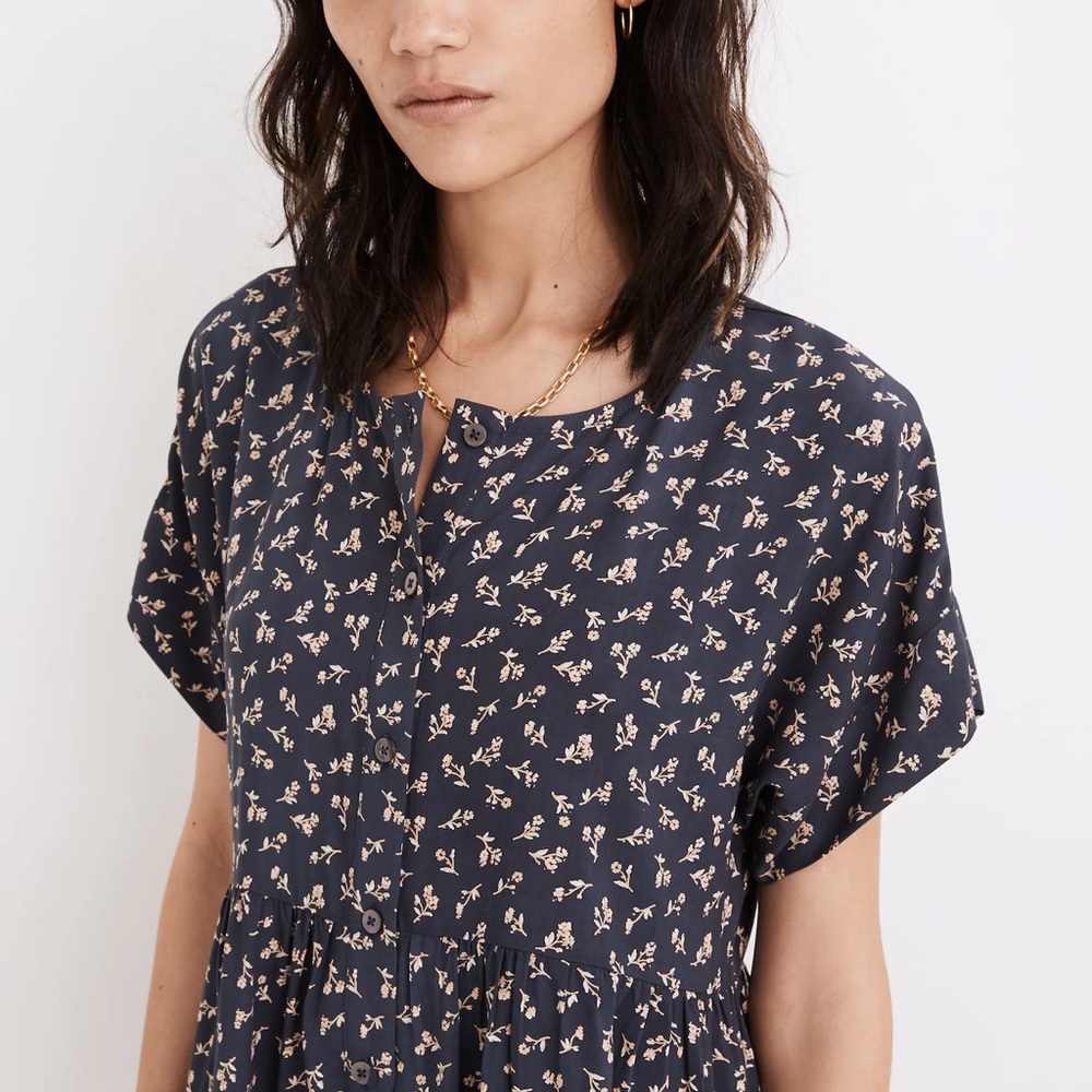 Madewell Short-Sleeve Button-Front Mini Dress in Spring Fling Size M
